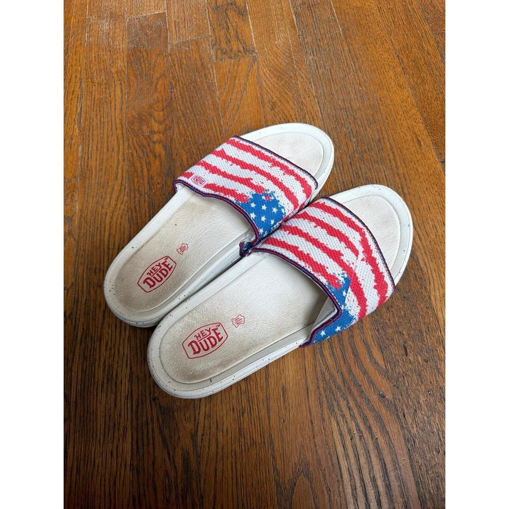 Hey Dude Women's 9 Chandler Knit Flag Slides